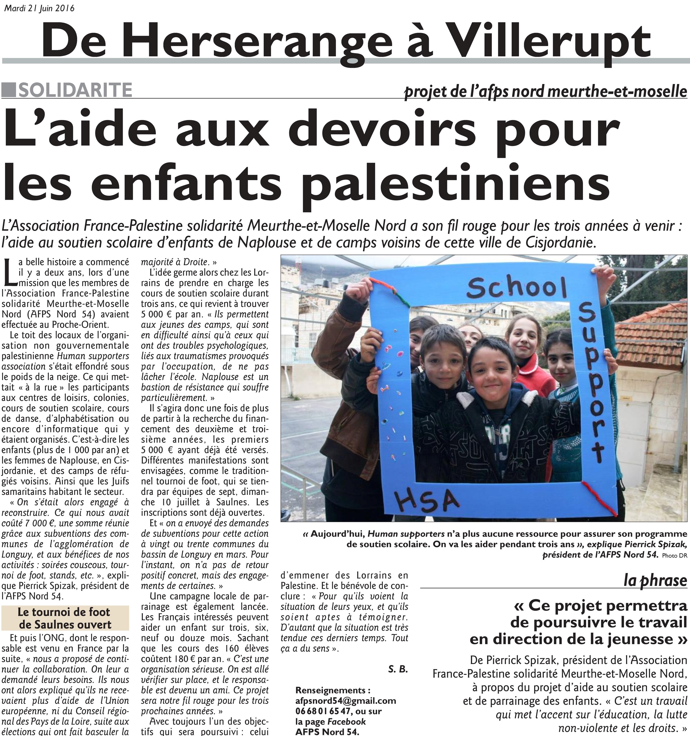 Article RL du 21/06/2016 sur l'aide aux devoirs par l'AFPS Meurthe-Mosele Nord