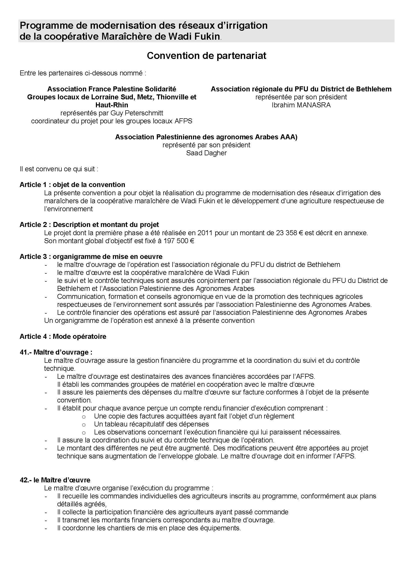Exemplaire de la convention signe