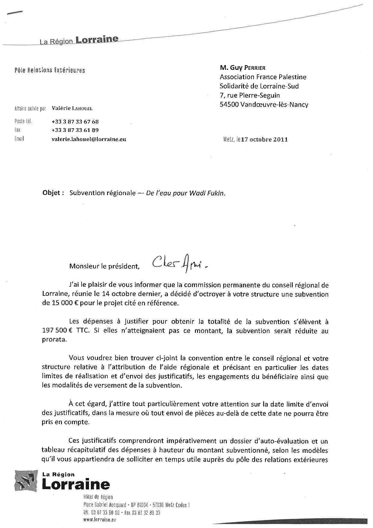 Courrier du 17/10/2011