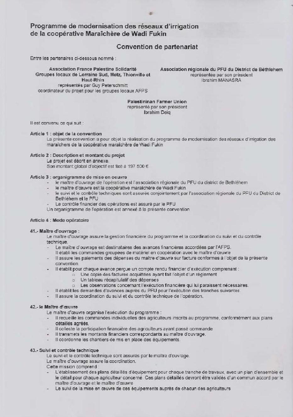 Exemplaire de la convention signe